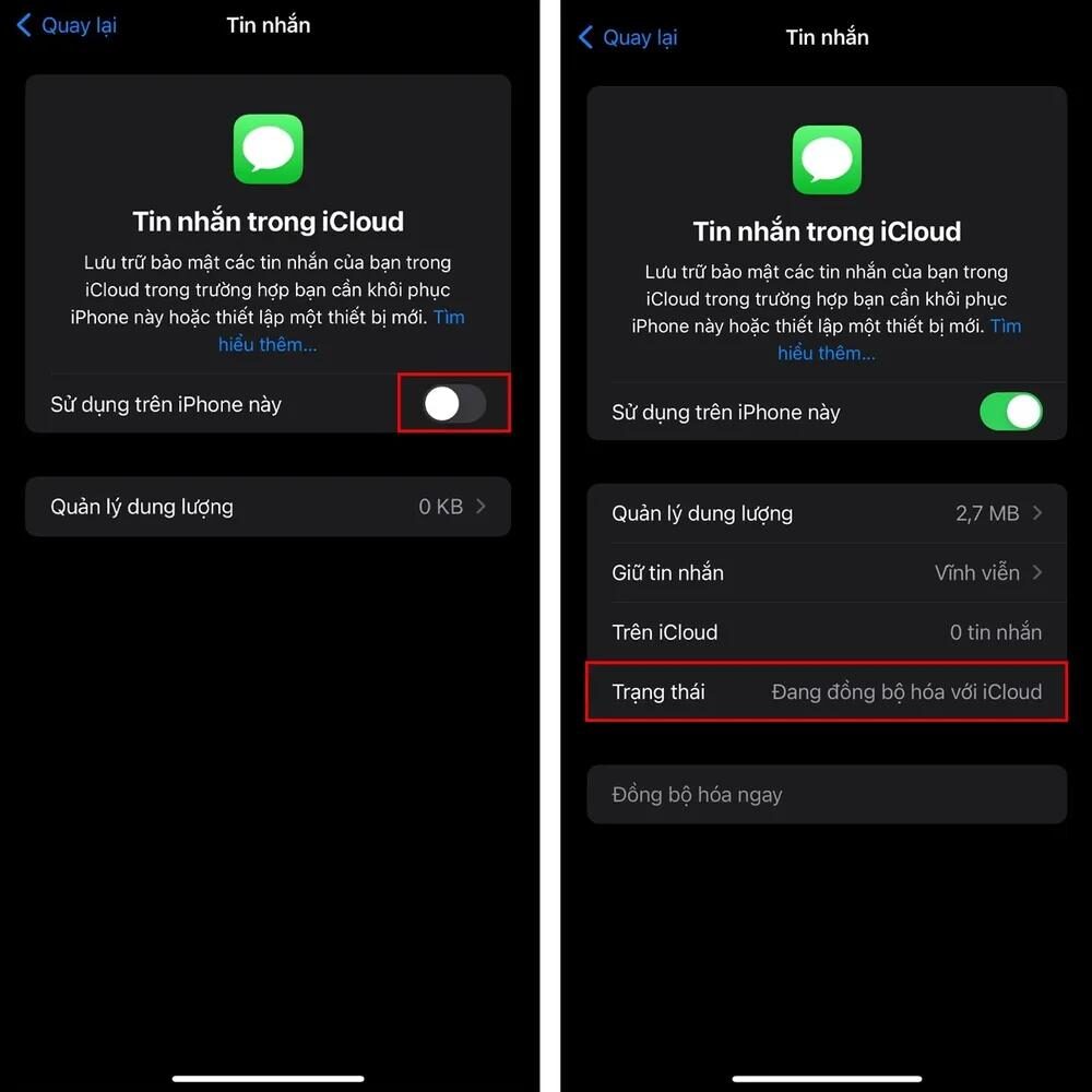 Bắt đầu đồng bộ hóa tin nhắn với iCloud