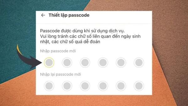 Nhập mã OTP và tạo passcode mới