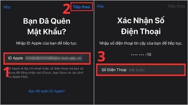 Nhập thông tin ID Apple và số điện thoại