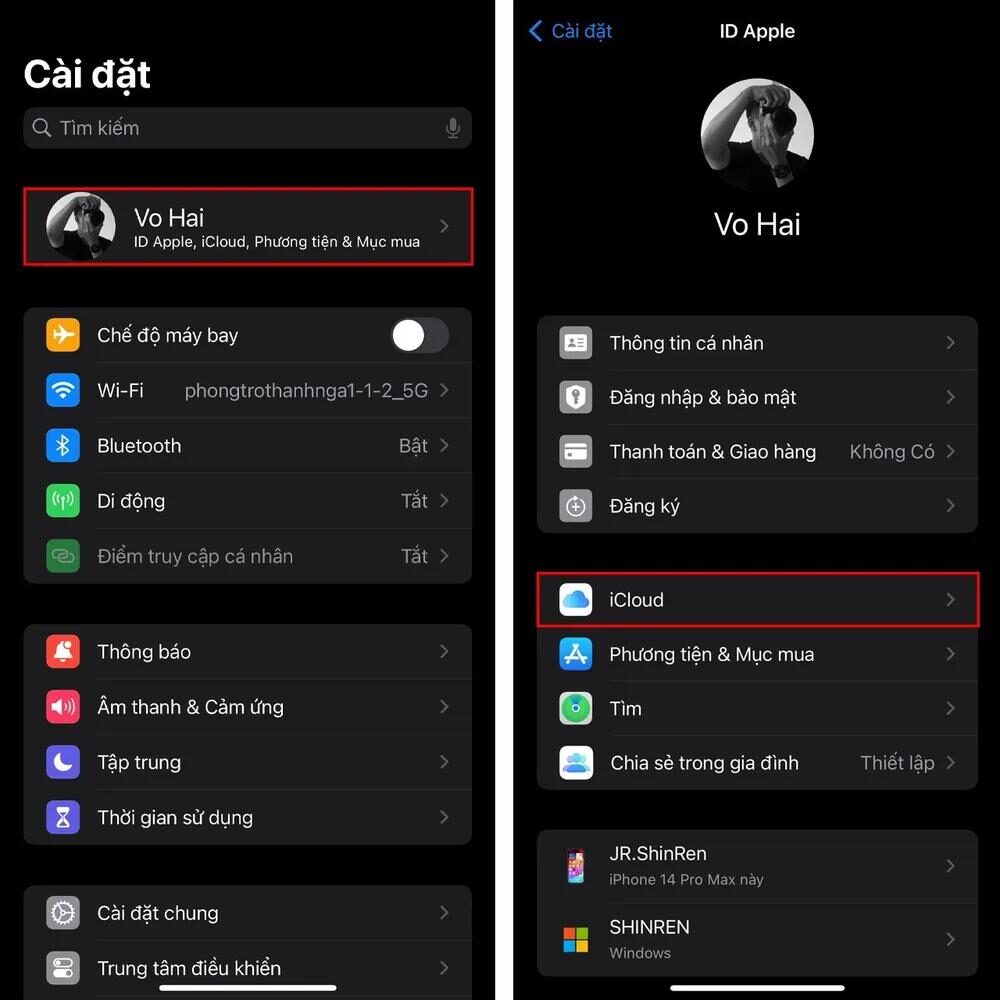 Truy cập ID Apple trong Cài đặt để bắt đầu quản lý iCloud